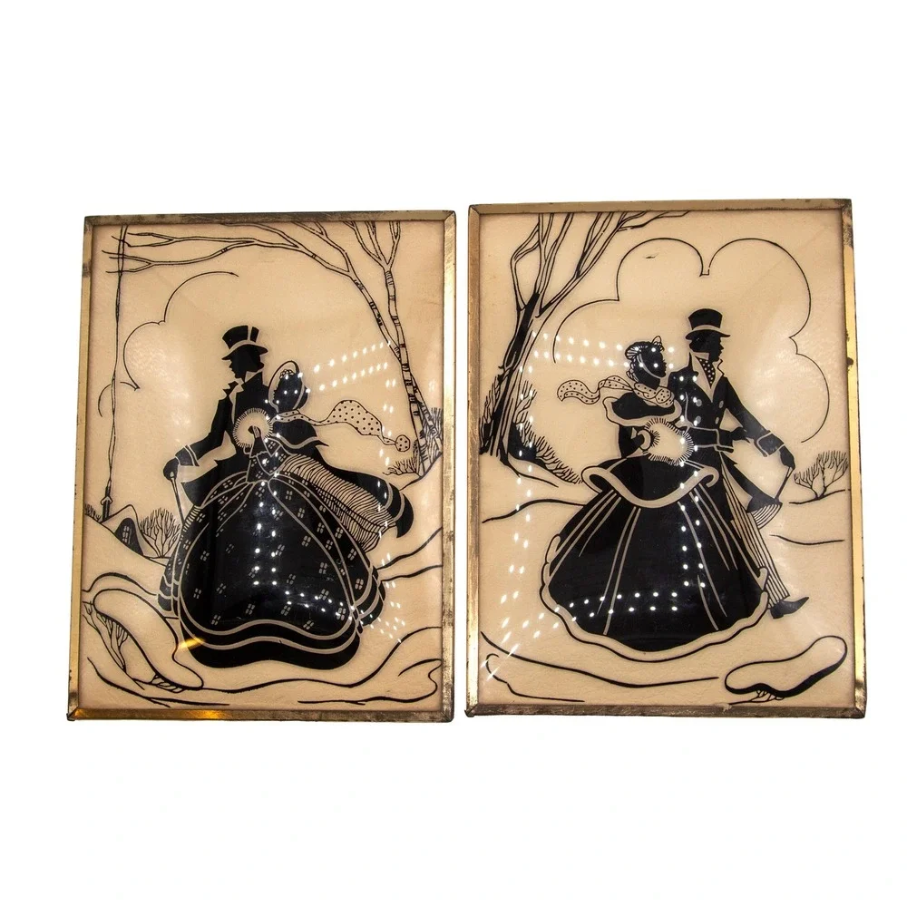 Vintage Silhouette Art Pair Romantic Couple Dancing‎ Scene Framed Wall Decor